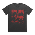 A dark charcoal gray t-shirt featuring a distressed red graphic print with the text 'ROYAL BLOOD' and 'Dead Company' over a red-tinted photo of two figures.